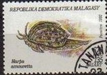 MADAGASCAR 1992 Scott 1127 Sello Moluscos Harpa Amouretta matasellos de Favor Preobliterado  MALAGASY 135A Michel 1421 